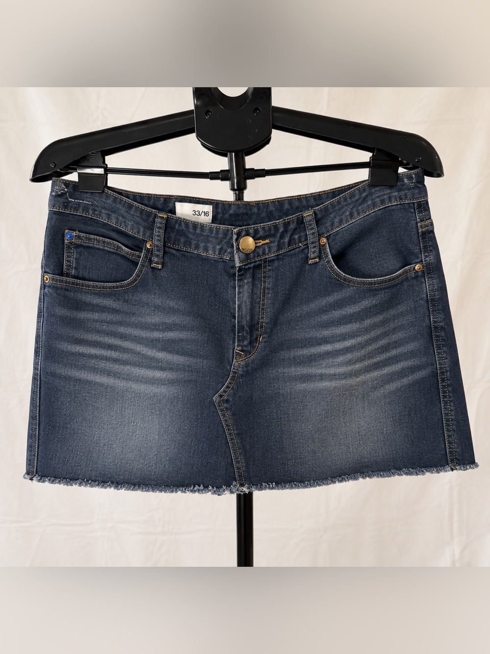 GAP 1969 Denim Mini Skirt Raw Hem Y2K Stretch Jean Skirt Size 33/16